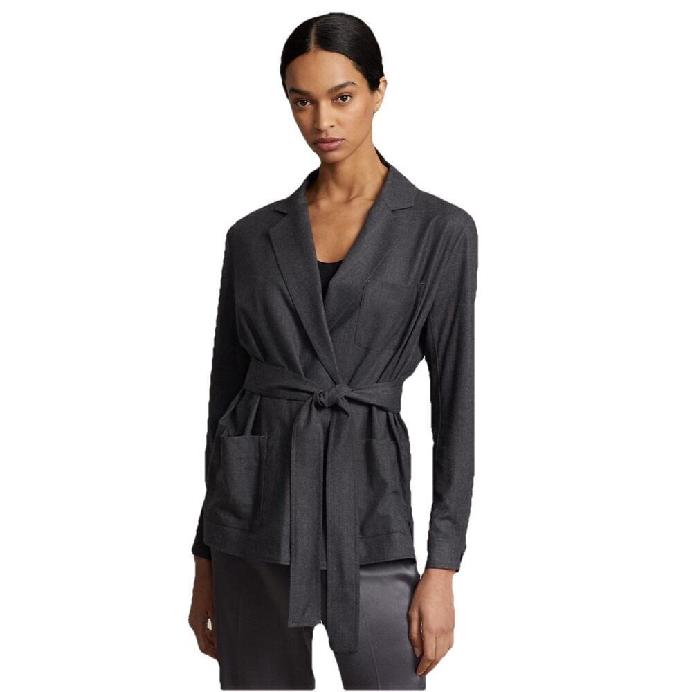Ralph Lauren Women’s Belted Stretch Wool Flannel Wrap Top Cardigan Jacket 6 NWT - Picture 1 of 12